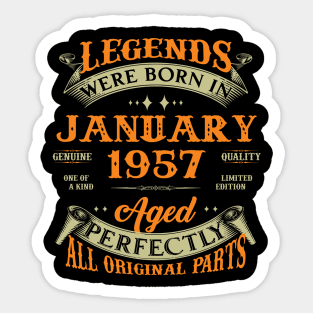 66th Birthday Gift Legends Born In January 1957 66 Years Old Sticker